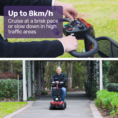 EQUIPMED FreeLite+ Mid-Sized Foldable Electric Mobility Scooter, Lithium Battery, Long Range and Easy Charging, Red