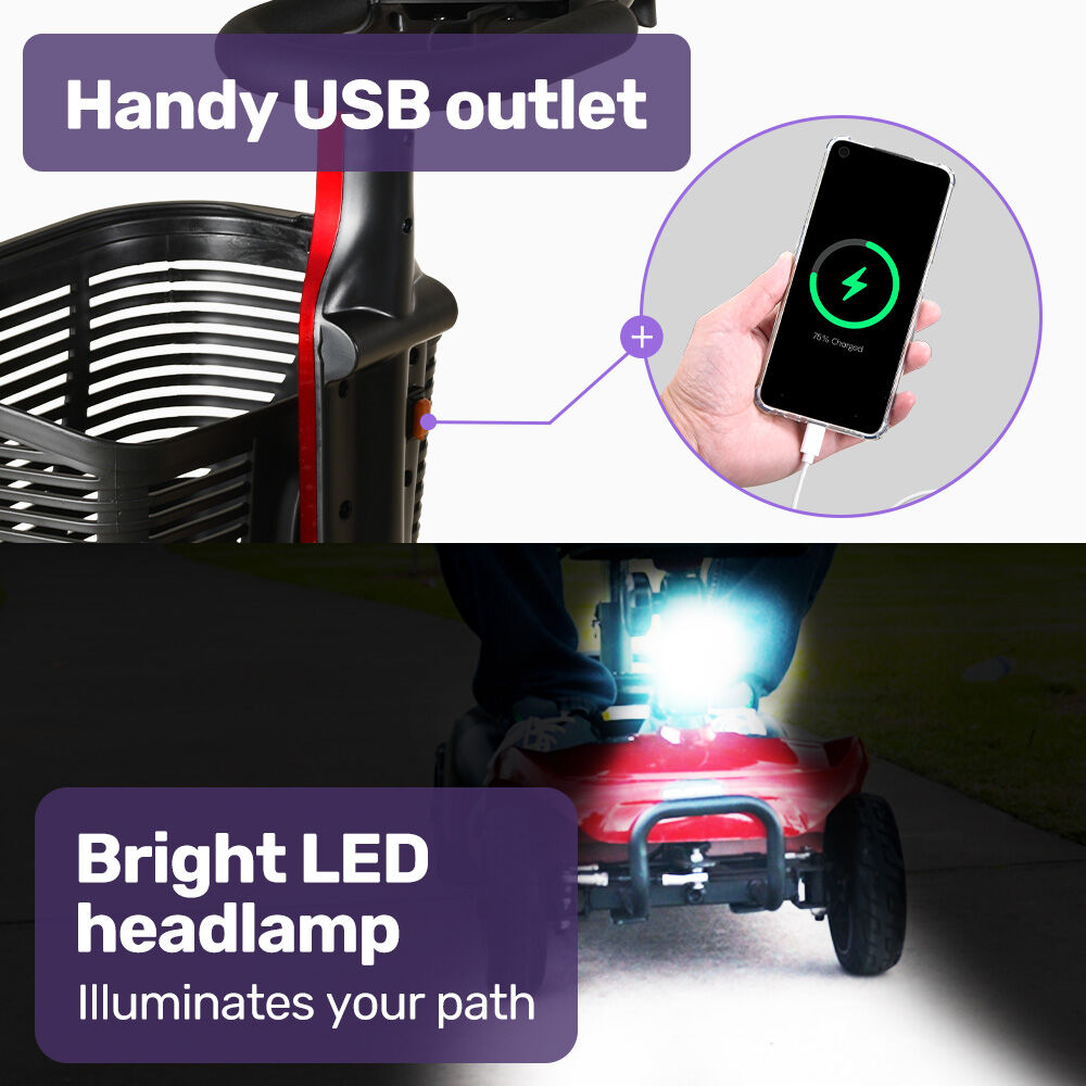 EQUIPMED FreeLite+ Mid-Sized Foldable Electric Mobility Scooter, Lithium Battery, Long Range and Easy Charging, Red