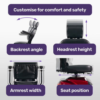 EQUIPMED LeisureCruise Extra Large-Sized, High Power, 182kg Capacity Mobility Scooter  - Red