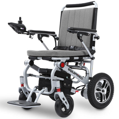 EQUIPMED Ultra-Light Power Wheelchair, Tight Turning, Airline Approved, Folding, ARTG Certified, Aluminium Frame, Lithium Battery, Grey
