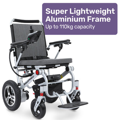 EQUIPMED Ultra-Light Power Wheelchair, Tight Turning, Airline Approved, Folding, ARTG Certified, Aluminium Frame, Lithium Battery, Grey