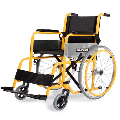 EQUIPMED Kids Paediatric Wheelchair, 100kg Rated, 110-140cm Rider Height, Quick Folding, Adjustable Footrests, 22" Wheels, Yellow