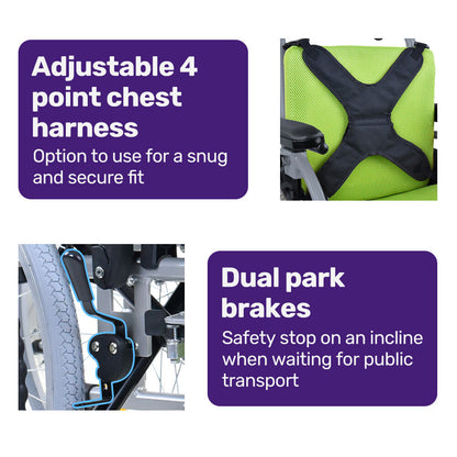 EQUIPMED Kids Premium Paediatric Wheelchair, Lightweight Aluminium, 22" Wheels, 75kg Rated, Green