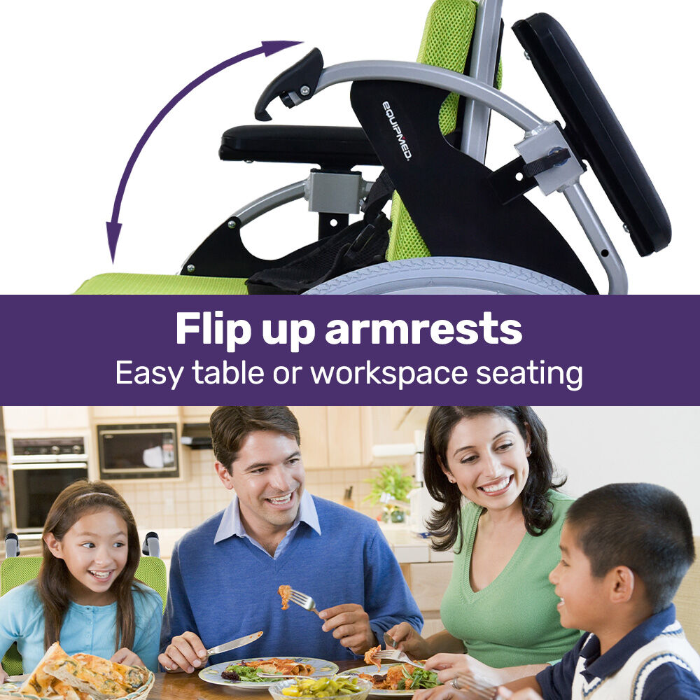 EQUIPMED Kids Premium Paediatric Wheelchair, Lightweight Aluminium, 22" Wheels, 75kg Rated, Green