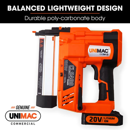 UNIMAC CLS400 20-50mm 16ga Finishing Nail Gun, Cordless 20V Lithium Nailer Kit