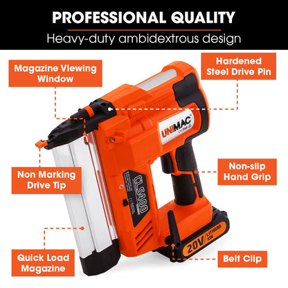 UNIMAC CLS400 20-50mm 16ga Finishing Nail Gun, Cordless 20V Lithium Nailer Kit