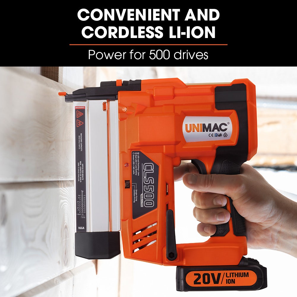 UNIMAC CLS500 15-50mm 18ga 2-in-1 Stapler/Brad Nail Gun, Cordless 20V Lithium Nailer