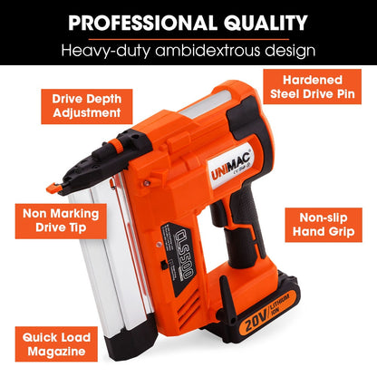 UNIMAC CLS500 15-50mm 18ga 2-in-1 Stapler/Brad Nail Gun, Cordless 20V Lithium Nailer