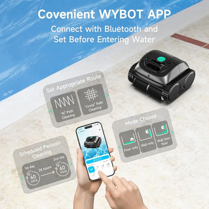 WYBOT C1 Cordless Robotic Pool Cleaner, with APP Control, Auto Vacuum Robot, Wall & Waterline Cleaning, Above Ground Inground up to 150sqm
