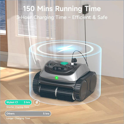 WYBOT C1 Cordless Robotic Pool Cleaner, with APP Control, Auto Vacuum Robot, Wall & Waterline Cleaning, Above Ground Inground up to 150sqm