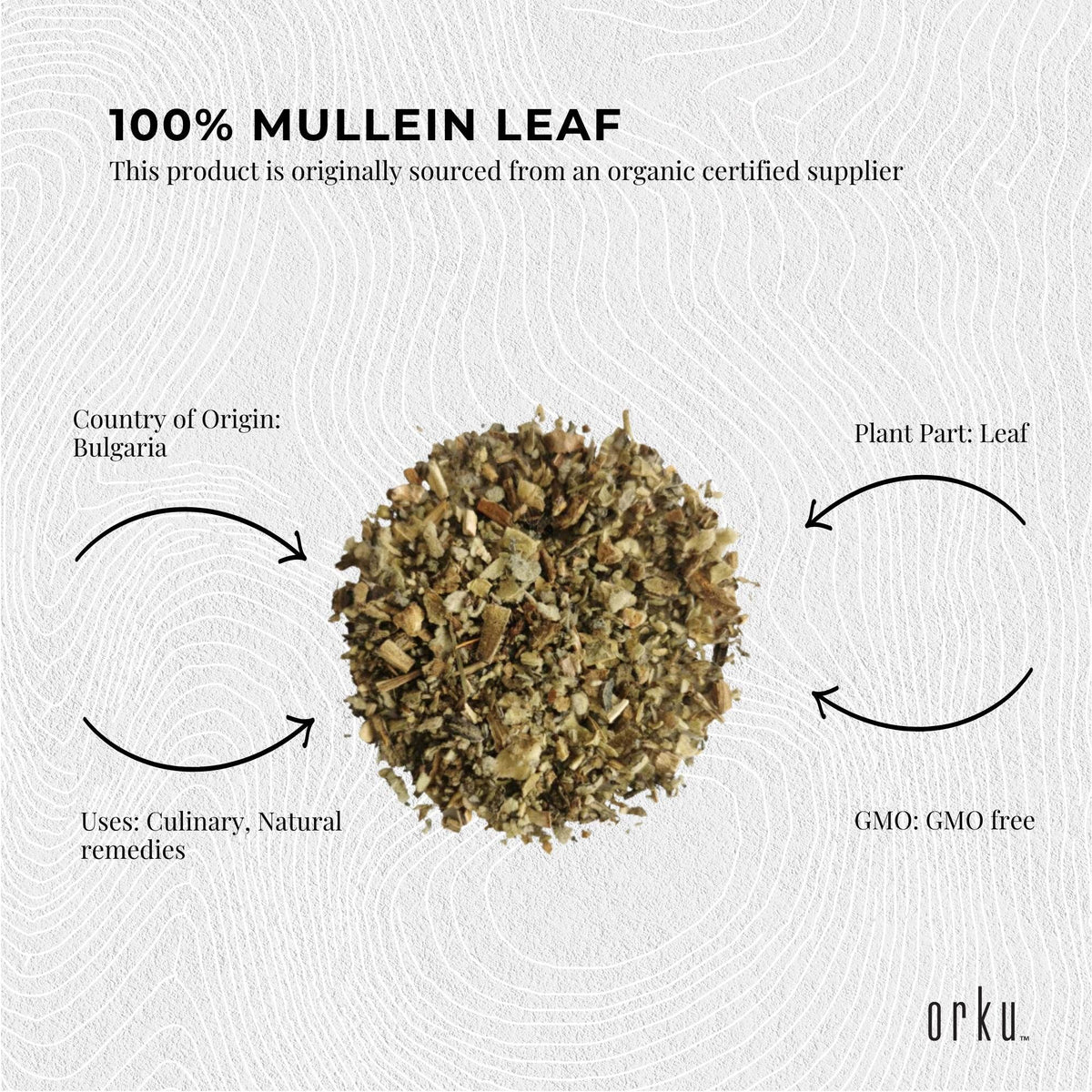 Orku 100g Organic Mullein Leaf - Dried Herbal Botanical Verbascum Thapsis