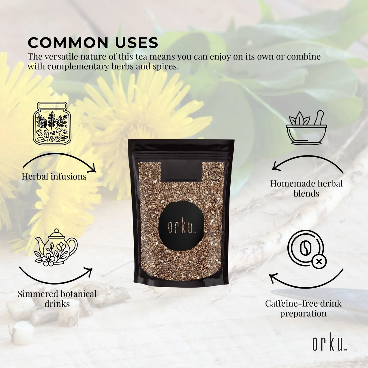 Orku 25g Organic Dandelion Root - Dried Raw Herbal Tea