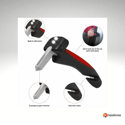 Tooleroo 1x Car Cane Door Handle - Portable Elderly Stand Aid LED light Hammer