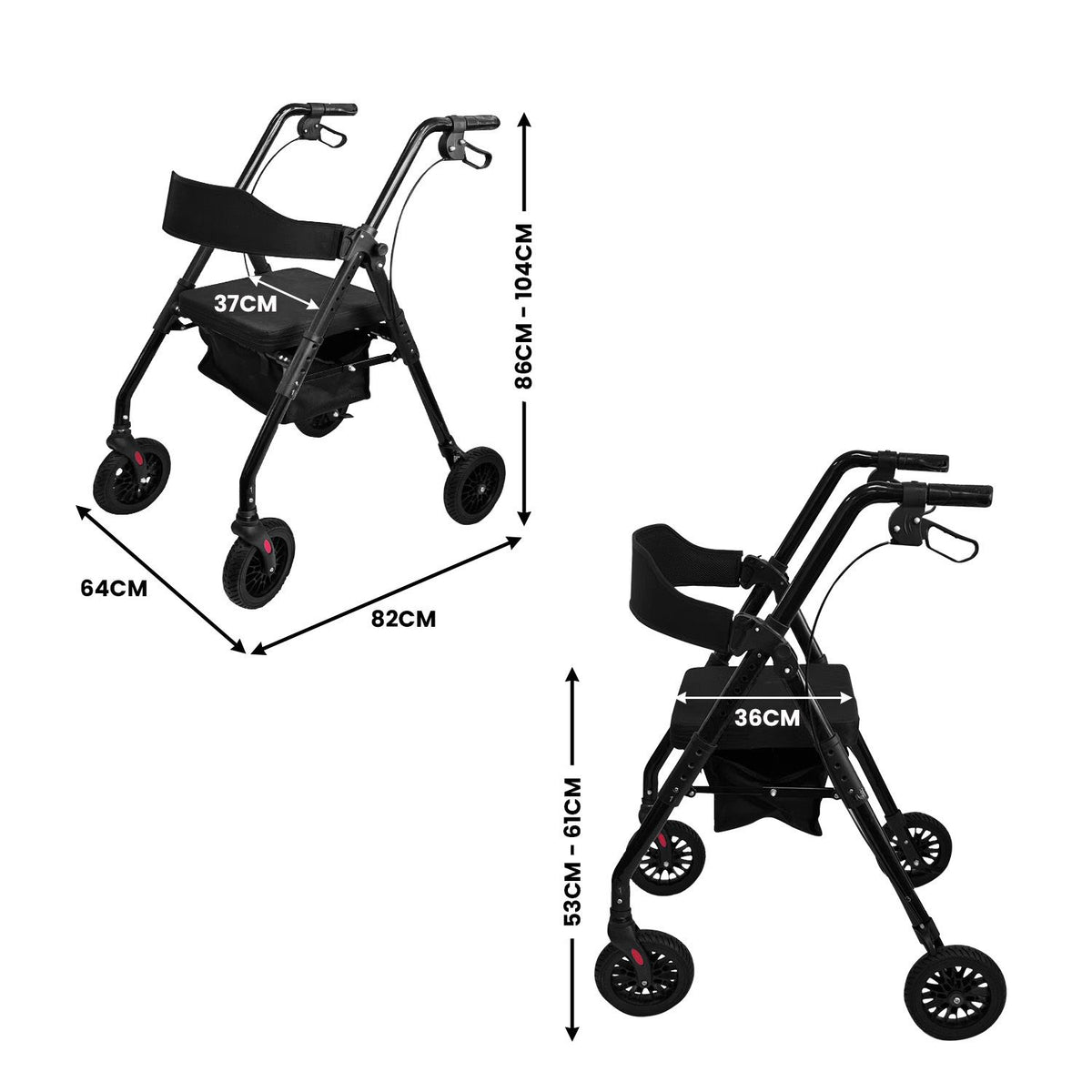 Orthonica Foldable Steel Rollator Walker with Adjustable Seat, 8 All-Terrain Wheels, Bag - 136kg Capacity