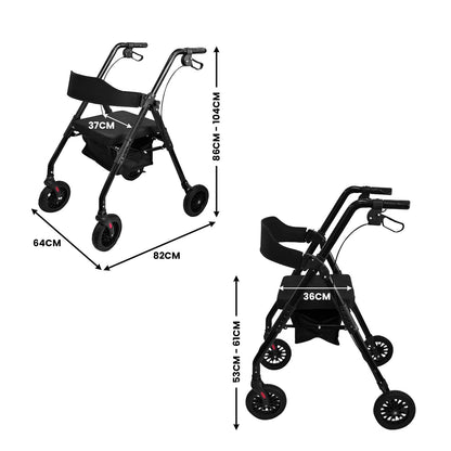 Orthonica Foldable Steel Rollator Walker with Adjustable Seat, 8 All-Terrain Wheels, Bag - 136kg Capacity