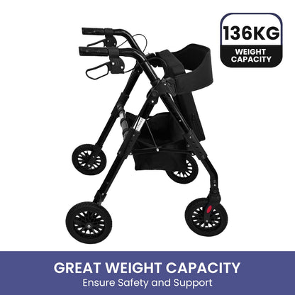 Orthonica Foldable Steel Rollator Walker with Adjustable Seat, 8 All-Terrain Wheels, Bag - 136kg Capacity