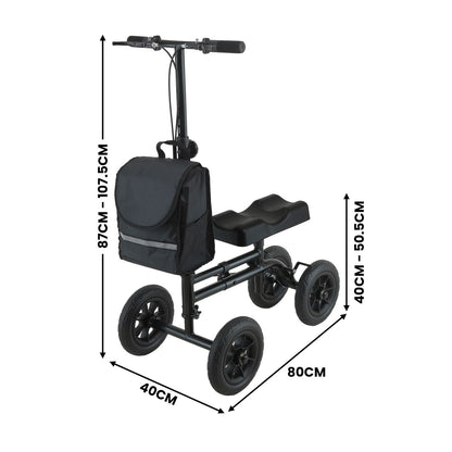 Orthonica Foldable Steel Knee Scooter Mobility Walker with 10-Inch Wheels Height Adjustable Storage Bag 136kg