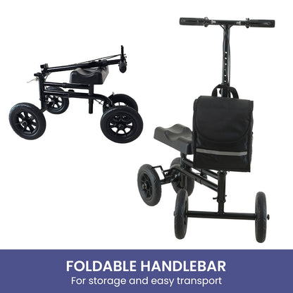 Orthonica Foldable Steel Knee Scooter Mobility Walker with 10-Inch Wheels Height Adjustable Storage Bag 136kg