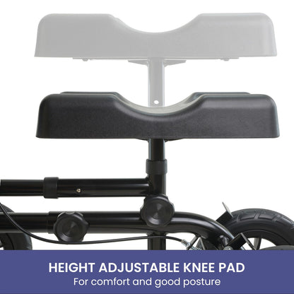 Orthonica Foldable Steel Knee Scooter Mobility Walker with 10-Inch Wheels Height Adjustable Storage Bag 136kg