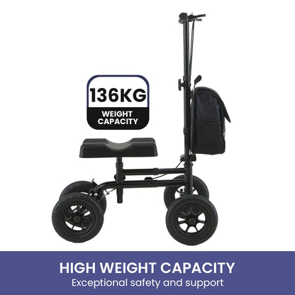 Orthonica Foldable Steel Knee Scooter Mobility Walker with 10-Inch Wheels Height Adjustable Storage Bag 136kg