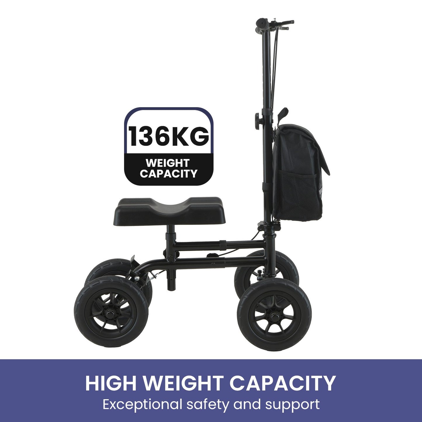 Orthonica Mobility Steel Knee Scooter Walker Steerable Ergonomic Foldable Scooter 10-inch Wheels Height Adjustable Steel Frame 136kg Weight Capacity