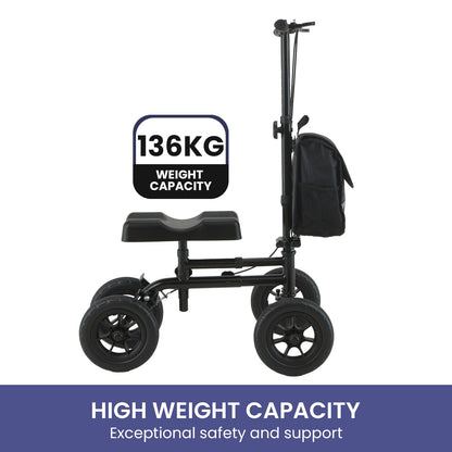 Orthonica Mobility Steel Knee Scooter Walker Steerable Ergonomic Foldable Scooter 10-inch Wheels Height Adjustable Steel Frame 136kg Weight Capacity