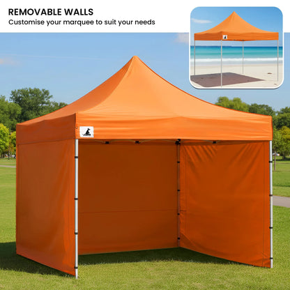 Wallaroo 3x3m Pop Up Gazebo Marquee Tent Orange Outdoor Folding Canopy with 5 Walls Sandbags Carry Bag Market Camping