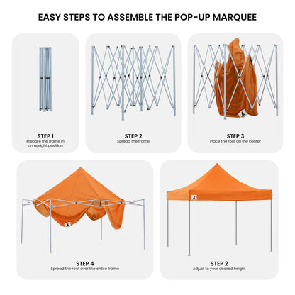 Wallaroo 3x3m Pop Up Gazebo Marquee Tent Orange Outdoor Folding Canopy with 5 Walls Sandbags Carry Bag Market Camping