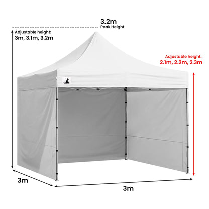 Wallaroo 3x3m Pop Up Gazebo Marquee Tent with 5 Walls, Sandbags & Carry Bag - White Folding Outdoor Canopy Shade