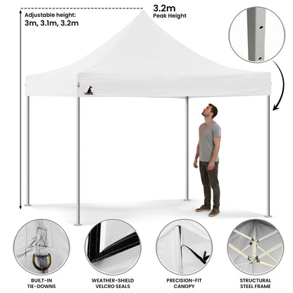 Wallaroo 3x3m Pop Up Gazebo Marquee Tent with 5 Walls, Sandbags & Carry Bag - White Folding Outdoor Canopy Shade
