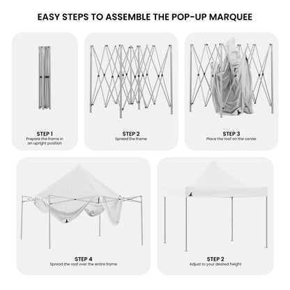 Wallaroo 3x3m Pop Up Gazebo Marquee Tent with 5 Walls, Sandbags & Carry Bag - White Folding Outdoor Canopy Shade