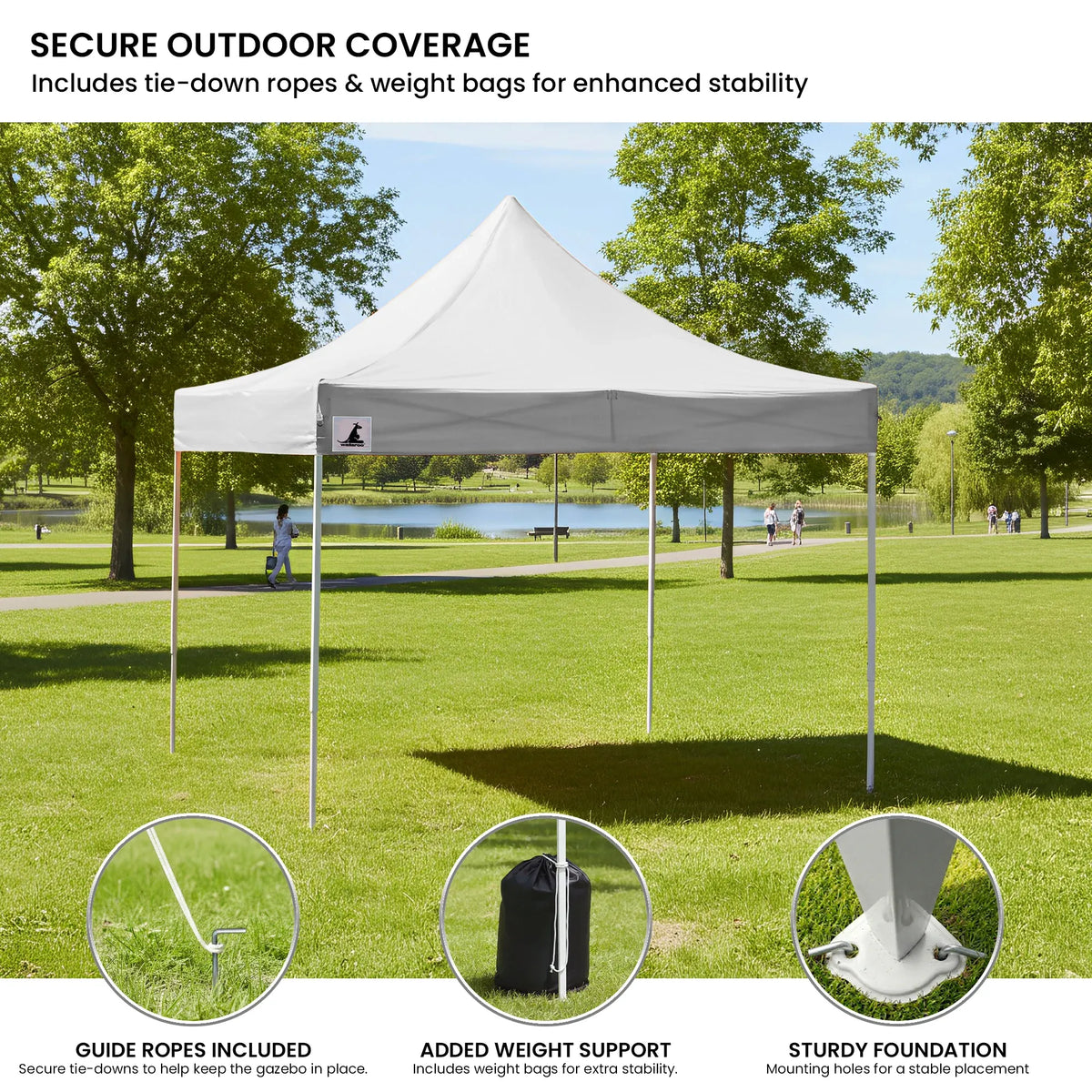 Wallaroo 3x3m Pop Up Gazebo Marquee Tent with 5 Walls, Sandbags & Carry Bag - White Folding Outdoor Canopy Shade