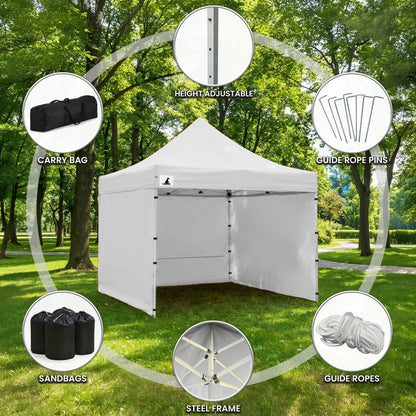 Wallaroo 3x3m Pop Up Gazebo Marquee Tent with 5 Walls, Sandbags & Carry Bag - White Folding Outdoor Canopy Shade