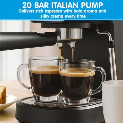 Pronti Breakfast Set with Rose Gold Kettle & Toaster with 1.2L Espresso Machine - Black