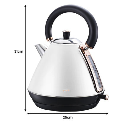 Pronti Breakfast Set with Rose Gold Kettle & Toaster with 1.2L Espresso Machine - White