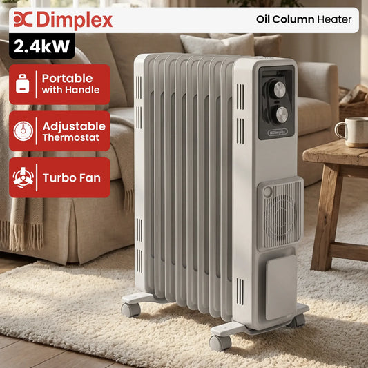 Dimplex 2.4kW Oil Column Heater with Turbo Fan 9 Fin Portable Radiator