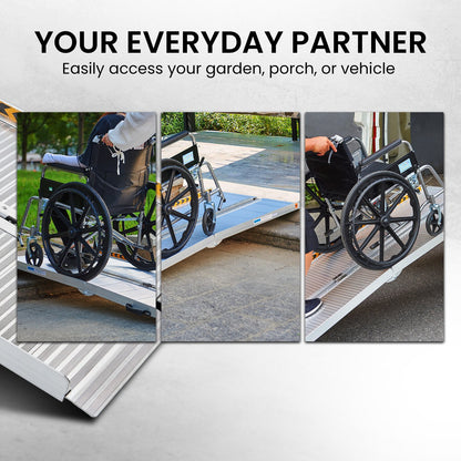 Kartrite 6ft Aluminium Foldable Wheelchair Ramp Non-Slip R02 Silver