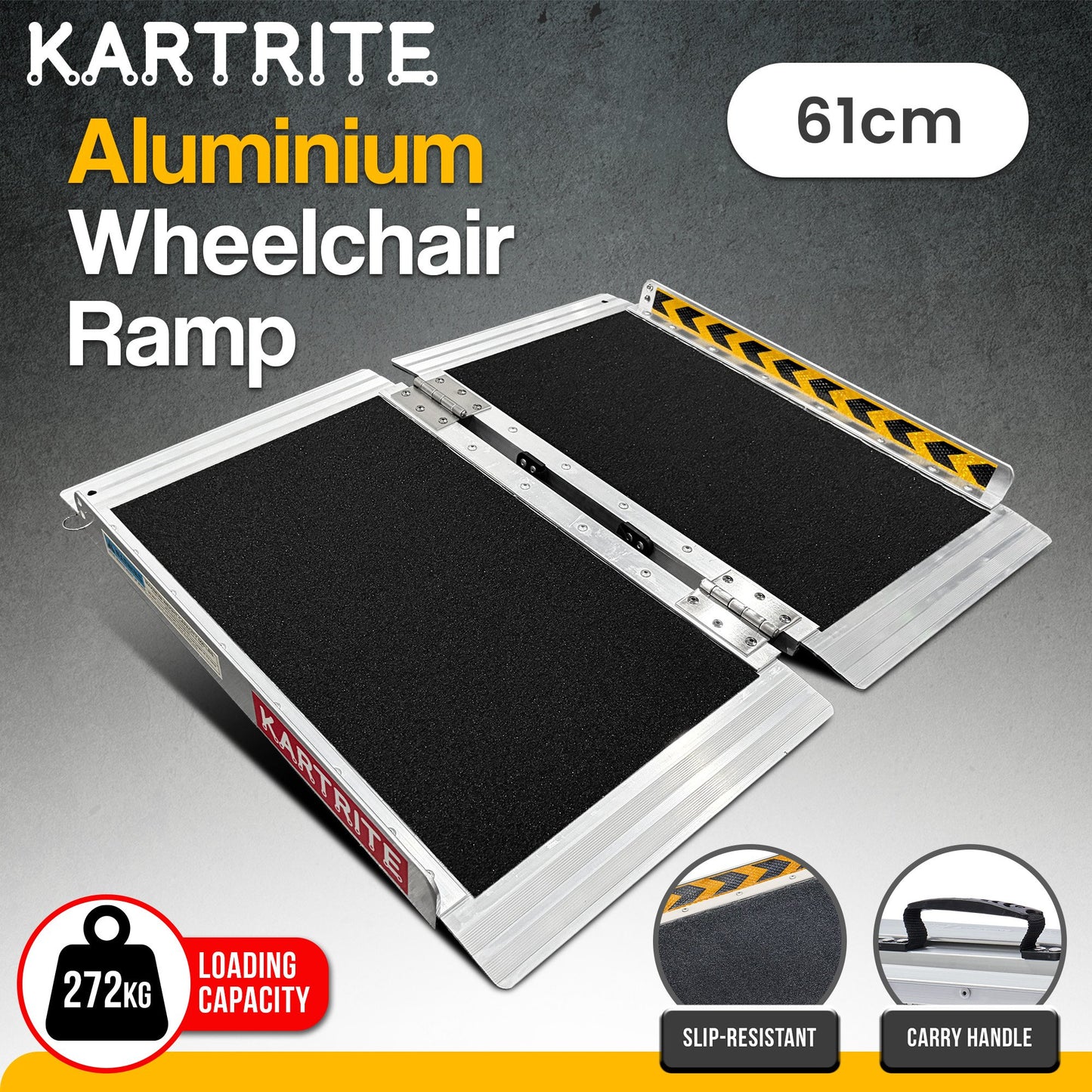 Kartrite Aluminium Wheelchair Ramp 2FT Mobility Ramp with High Grip Surface Safety Side Rails Locking Pin & Carry Handle