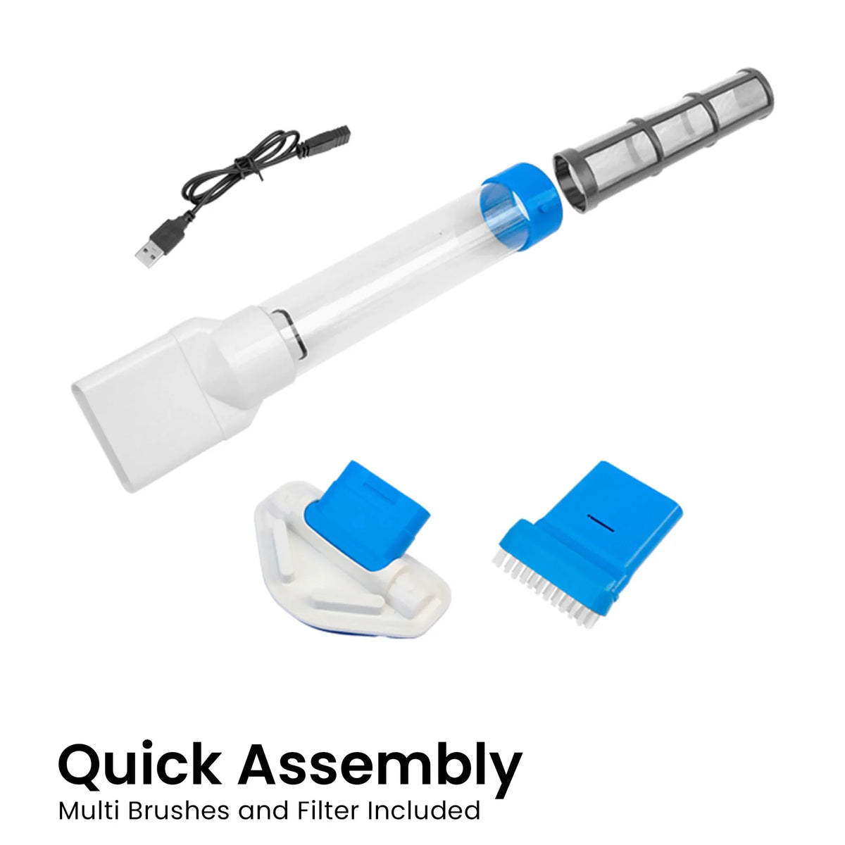 Aquajack Cordless Rechargeable Spa and Pool Vacuum Cleaner with Telescopic Pole & 2 Heads - 60 Min Runtime