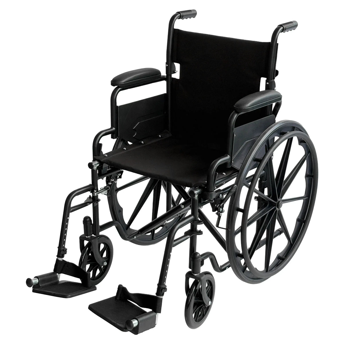 Orthonica 24 Inch Foldable Wheelchair Heavy Duty Steel Frame Manual Mobility & Disability Aid with Brakes Black