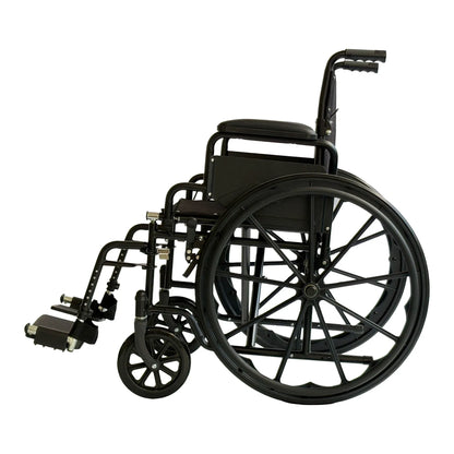Orthonica 24 Inch Foldable Wheelchair Heavy Duty Steel Frame Manual Mobility & Disability Aid with Brakes Black
