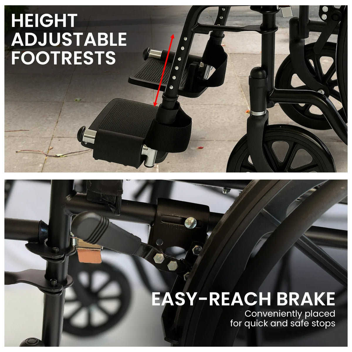 Orthonica 24 Inch Foldable Wheelchair Heavy Duty Steel Frame Manual Mobility & Disability Aid with Brakes Black