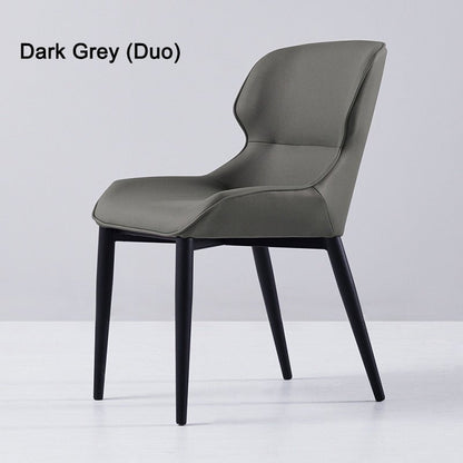 Dark Grey Italian Minimal List Dining Chairs PU Retro Chair Cafe Kitchen Modern Metal Legs x2