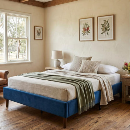 Velvet Blue Bed Frame- Queen