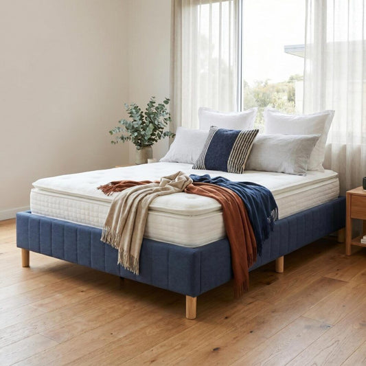 Metal Bed Frame Mattress Foundation Blue - Double