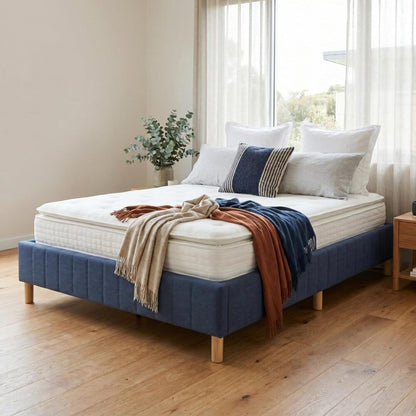 Metal Bed Frame Mattress Foundation Blue - Queen