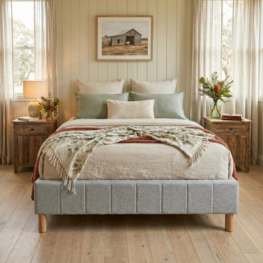 Metal Bedframe Mattress Foundation (Light Grey) - Double