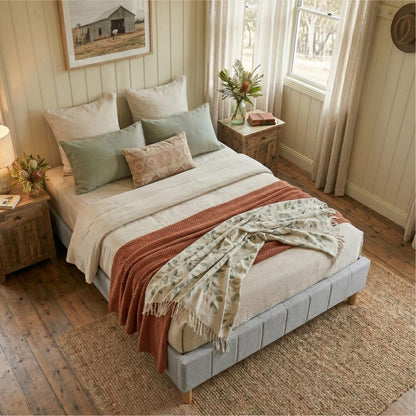 Metal Bedframe Mattress Foundation (Light Grey) - King
