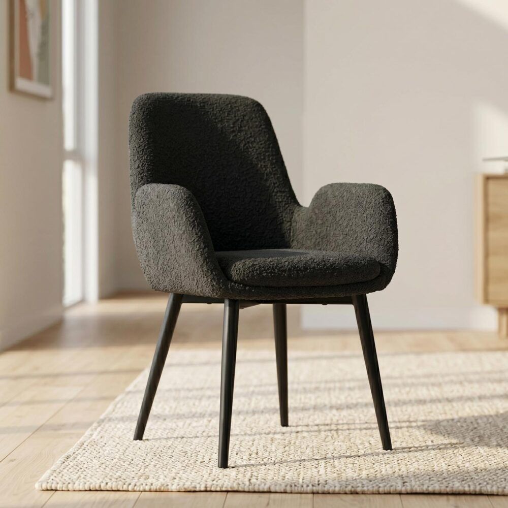 Charcoal Embrace Boucle - teddy Sherpa Fabric Armchair Set