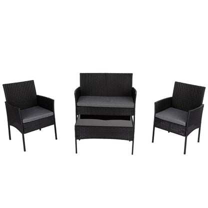 4 Seater Wicker Outdoor Lounge Set-Black